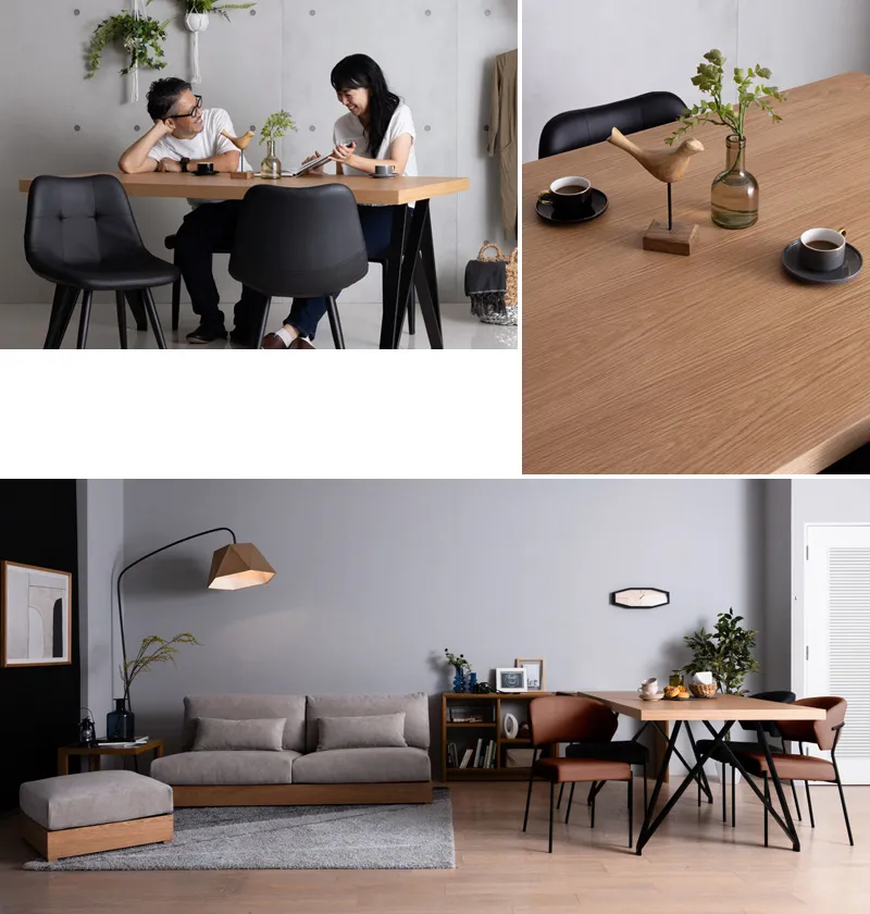 オークとブラックアイアンのナチュラルモダンダイニングテーブルCompass(コンパス)のイメージ