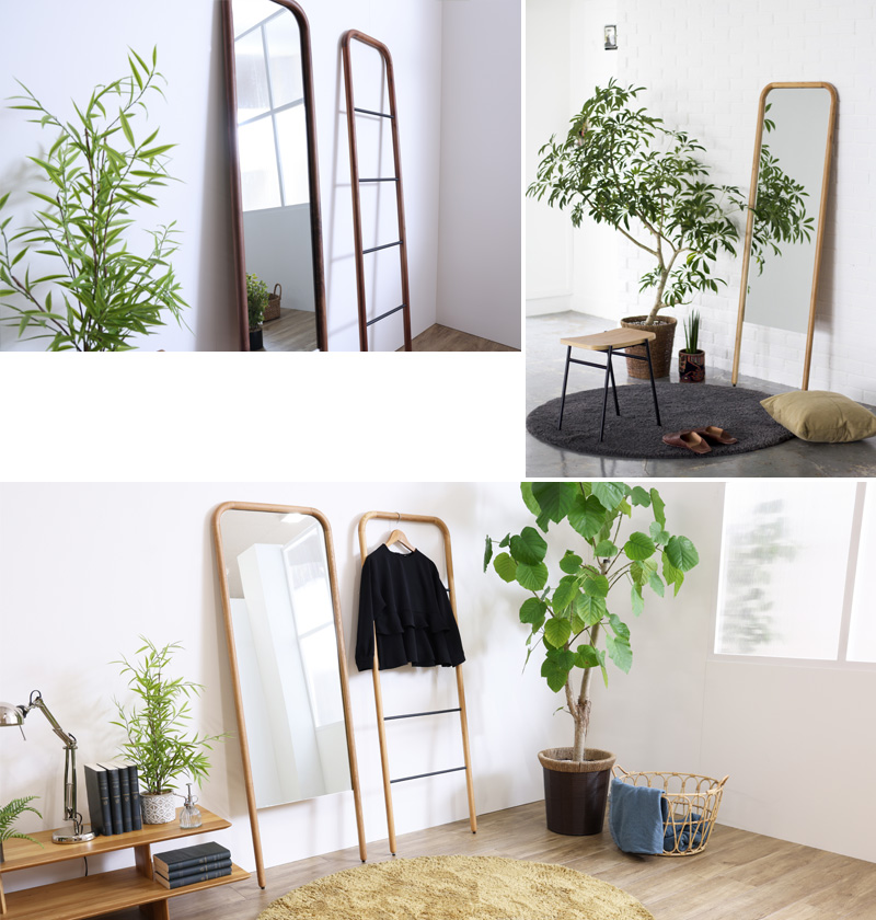 無垢材のフレームを使用したスタンドミラー「SUK(スーク)」のイメージ