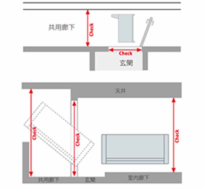 共用廊下と玄関ドア