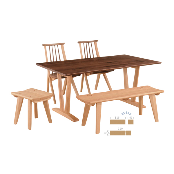 ダイニングベンチ 幅160(115+45)cm /オーク無垢材 - 家具 ダイニングベンチ 幅160(115+45)cm /オーク無垢材 - 家具