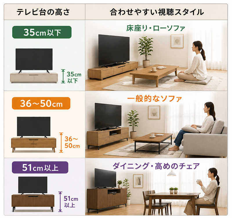テレビ台の高さは「テレビを見る姿勢」で選ぶ