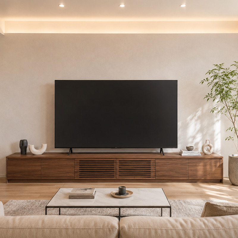 「引き出し+フラップ扉」でテレビボード
