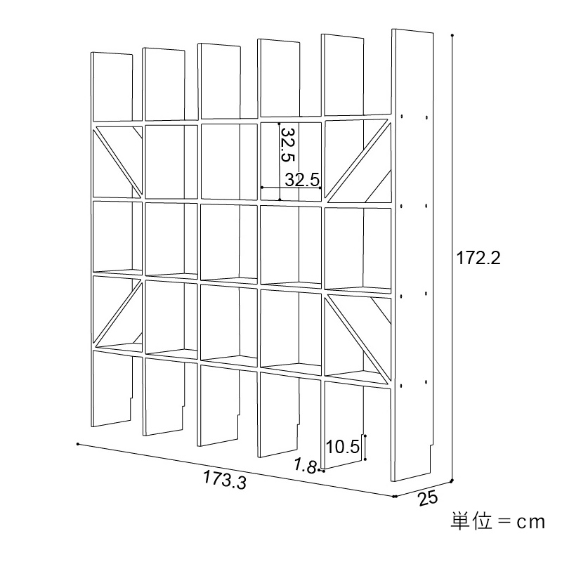九つの区画がある正方形のキャビネット。