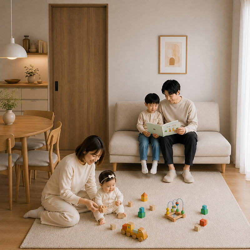 壁付けにしてリビング中央を広く使う